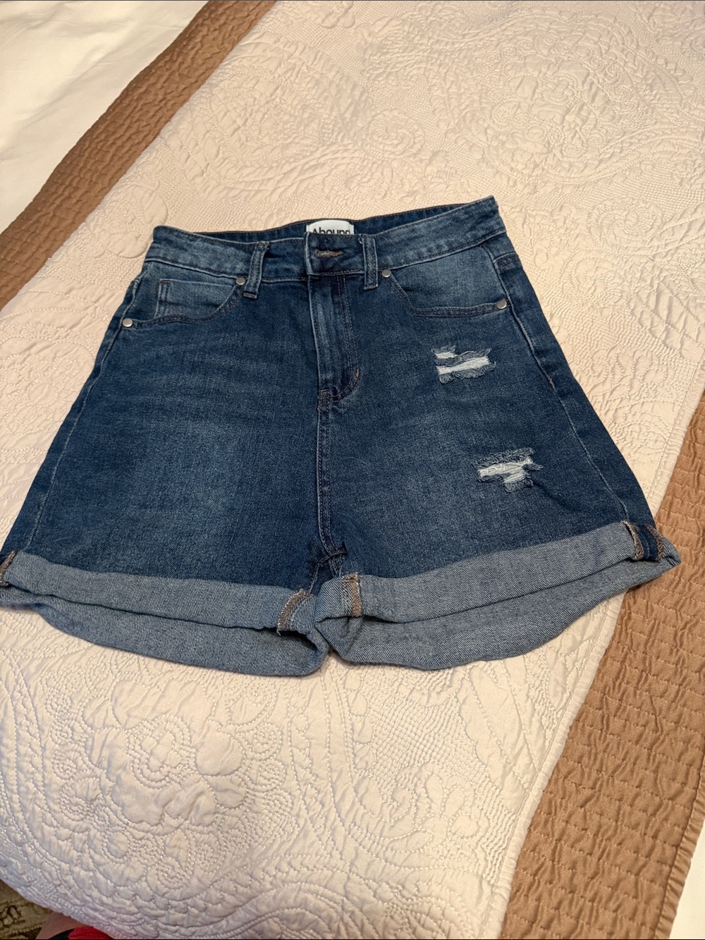 Abound Dark Indigo Rolled Cuff Distressed Jean Shorts